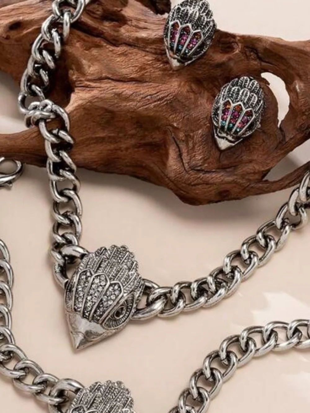 Silver Sculptural Chain Necklace Gothic Luxe Statement Jewelry